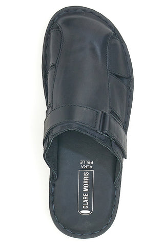 Claremorris 1108 Hausschuhe aus echtem Leder mit Klettverschluss, schwarz