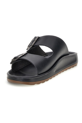 Schwarze Hausschuhe mit doppelter Schnalle Fly flot 90780171ZZ