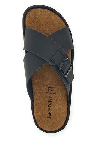 Schwarze Hausschuhe mit Doppelriemen und Schnalle Jerpoint B 103/B
