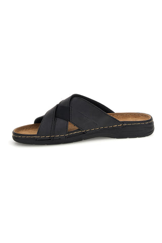 Schwarze Hausschuhe mit Innensohle aus echtem Leder Jerpoint 601PS