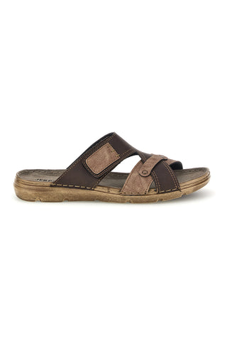 Braune Hausschuhe mit Klettverschluss und echter Ledersohle Jerpoint 8013PSSK