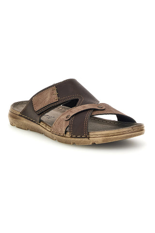 Braune Hausschuhe mit Klettverschluss und echter Ledersohle Jerpoint 8013PSSK