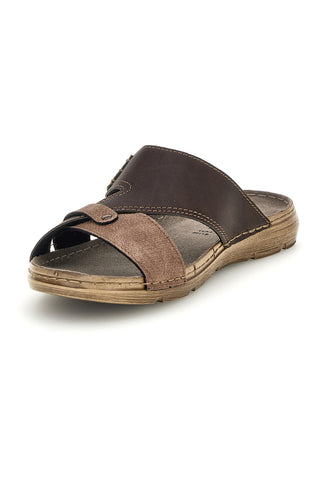 Braune Hausschuhe mit Klettverschluss und echter Ledersohle Jerpoint 8013PSSK