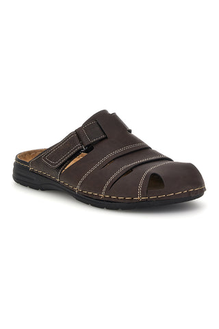 Ciabatte marrone con strappi e sottopiede in vera pelle Jerpoint 616PSSK