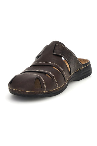 Ciabatte marrone con strappi e sottopiede in vera pelle Jerpoint 616PSSK