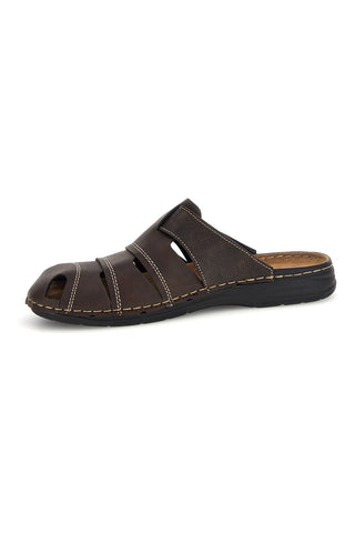 Ciabatte marrone con strappi e sottopiede in vera pelle Jerpoint 616PSSK