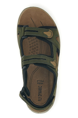 Grüne Sandalen aus echtem Leder mit Riemenverschluss Fly dynamic FD07