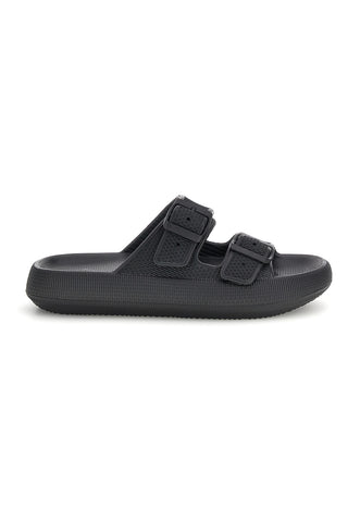 Woz 4 schwarze Hausschuhe mit doppelten Riemen und Schnallen
