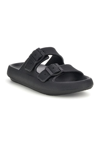 Woz 4 schwarze Hausschuhe mit doppelten Riemen und Schnallen