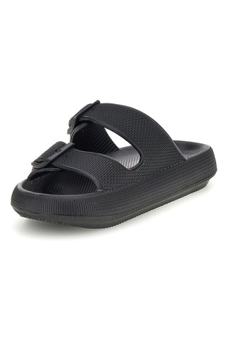 Woz 4 schwarze Hausschuhe mit doppelten Riemen und Schnallen