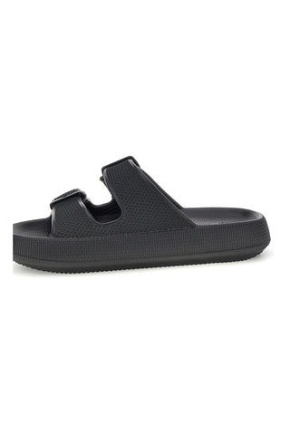 Woz 4 schwarze Hausschuhe mit doppelten Riemen und Schnallen