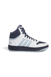 Weiße und blaue halbhohe Adidas Hoops Mid 3 K-Sneaker