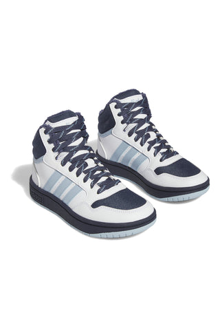 Weiße und blaue halbhohe Adidas Hoops Mid 3 K-Sneaker