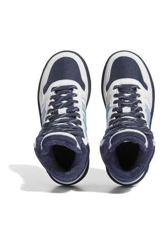 Weiße und blaue halbhohe Adidas Hoops Mid 3 K-Sneaker