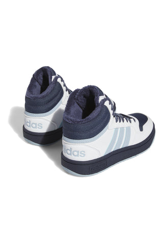 Weiße und blaue halbhohe Adidas Hoops Mid 3 K-Sneaker