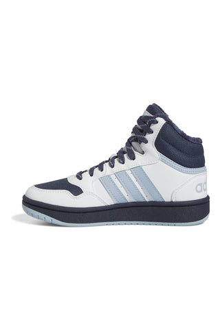Weiße und blaue halbhohe Adidas Hoops Mid 3 K-Sneaker