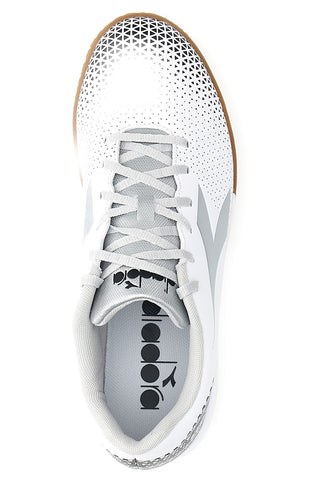 Weiße Futsal-Hallenschuhe mit silbernem Diadora Pichichi 6 IDR-Logo