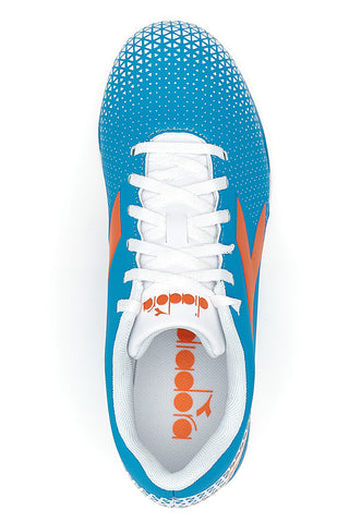 Scarpe da Calcio con Tacchetti Fissi Azzurre con Logo Arancione Diadora Pichichi 6 Md Jr