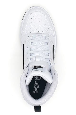 Weiße und schwarze mittelhohe Puma Rebound V6 Mid Jr.-Sneaker