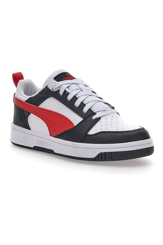 Weiße Turnschuhe mit rotem Seitenband Puma Rebound V6 LO JR
