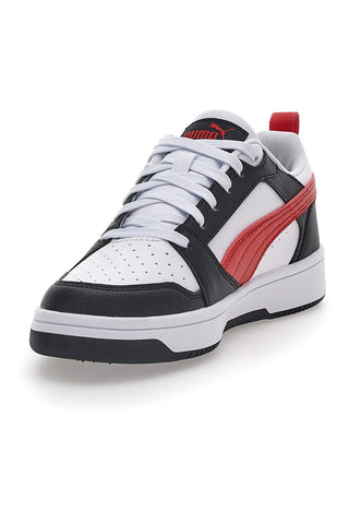 Weiße Turnschuhe mit rotem Seitenband Puma Rebound V6 LO JR