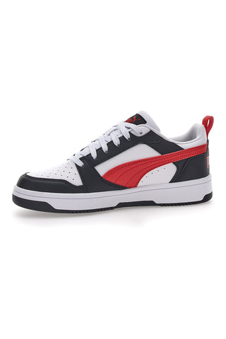 Weiße Turnschuhe mit rotem Seitenband Puma Rebound V6 LO JR