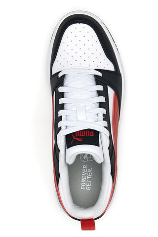 Weiße Turnschuhe mit rotem Seitenband Puma Rebound V6 LO JR