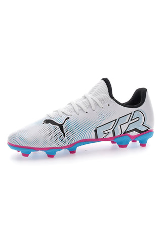 Weiße Fußballschuhe mit hellblauen Stollen Puma Future 7 Play FG/AG JR