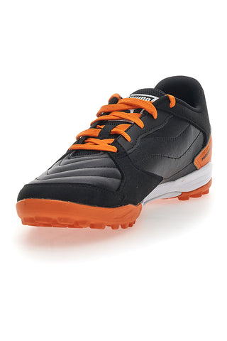 Schwarze und orangefarbene Indoor-Futsalschuhe Puma Pressing IV TT