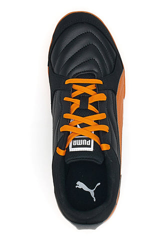Schwarze und orangefarbene Indoor-Futsalschuhe Puma Pressing IV TT