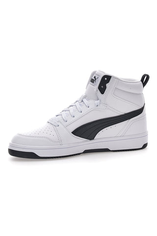 Weiße und schwarze mittelhohe Puma Rebound V6-Sneaker