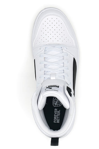 Weiße und schwarze mittelhohe Puma Rebound V6-Sneaker