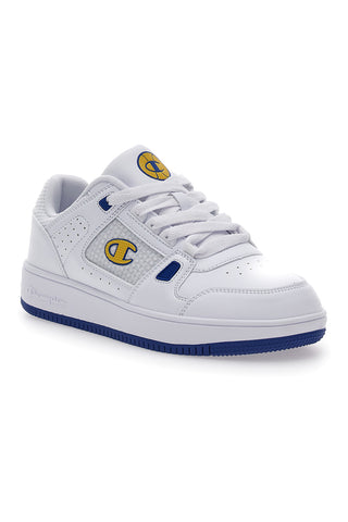 Weiße Turnschuhe mit gelbem Champion Rebound Summerized Low-Logo