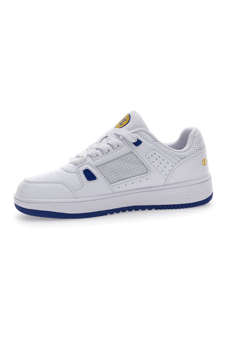 Weiße Turnschuhe mit gelbem Champion Rebound Summerized Low-Logo