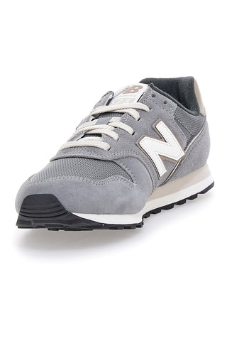 Graue New Balance 373-Sneaker mit Einsätzen aus echtem Leder