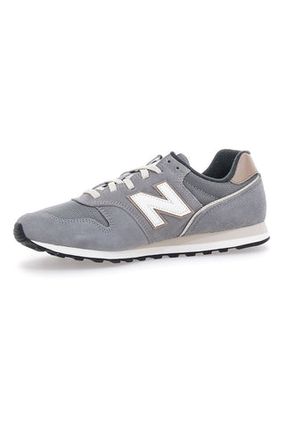 Graue New Balance 373-Sneaker mit Einsätzen aus echtem Leder
