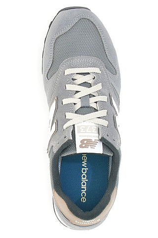 Graue New Balance 373-Sneaker mit Einsätzen aus echtem Leder