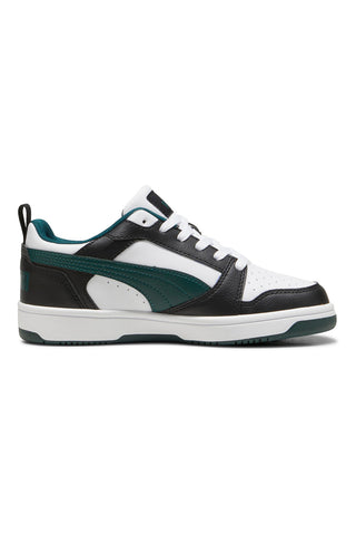 Schwarz-weiße und grüne Turnschuhe Puma Rebound V6 Low Jr