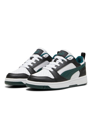 Schwarz-weiße und grüne Turnschuhe Puma Rebound V6 Low Jr
