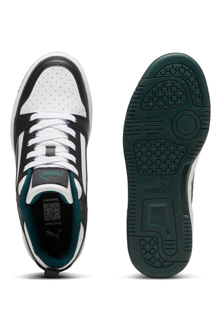 Schwarz-weiße und grüne Turnschuhe Puma Rebound V6 Low Jr