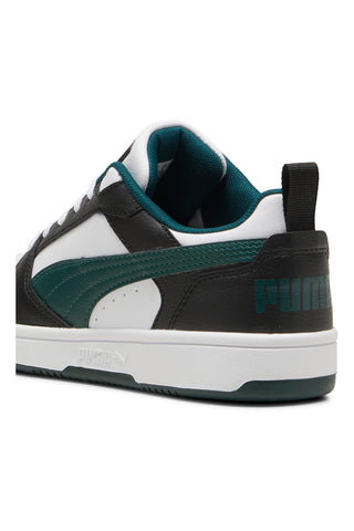 Schwarz-weiße und grüne Turnschuhe Puma Rebound V6 Low Jr