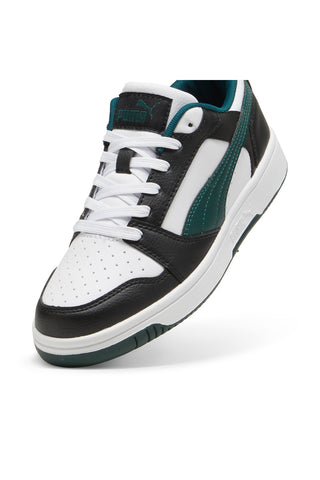 Schwarz-weiße und grüne Turnschuhe Puma Rebound V6 Low Jr