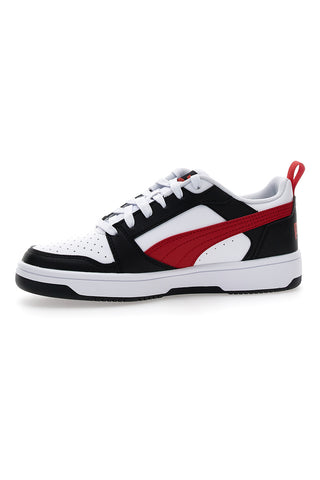 Weiße Turnschuhe mit rotem Seitenband Puma Rebound V6 LO JR