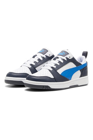 Weiße und blaue Turnschuhe Puma Rebound V6 Low Jr