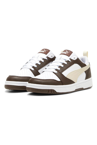 Sneakers con lacci marroni e bianche Puma Rebound V6 Low