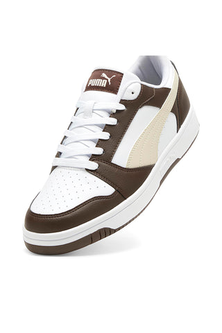 Sneakers con lacci marroni e bianche Puma Rebound V6 Low