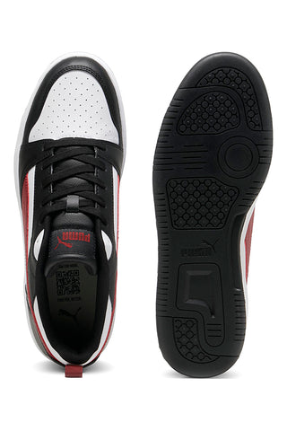 Schwarze, weiße und rote Puma Rebound V6 Low-Sneaker