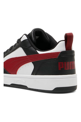 Schwarze, weiße und rote Puma Rebound V6 Low-Sneaker