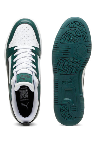 Schwarze, weiße und grüne Puma Rebound V6 Low-Sneaker