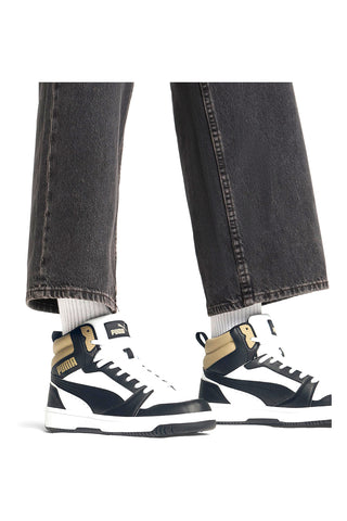 Sneakers Alte Bianche con dettagli neri e biege Puma Rebound V6 Mid 39232622